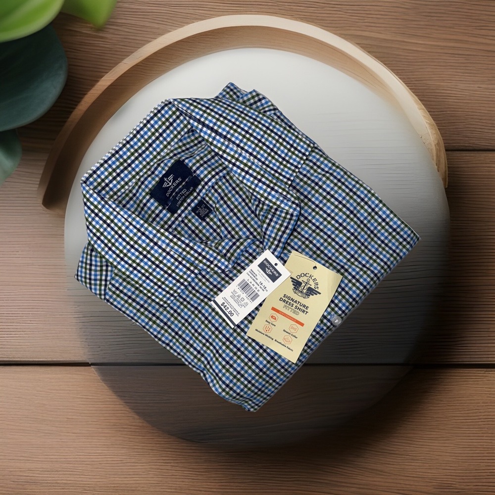 Dockers Men's Signature Fitted Dress‎ Plaid Shirt Size L 16/16.5